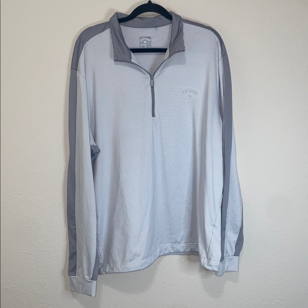 🪿Callaway Men's 1/4 Zip golf pullover in a light grey and white striped pattern! - Picture 2 of 9